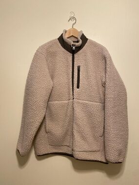 MUJI Men's Taupe Sherpa Zip-Up Jacket - Fleece Coat. Size M